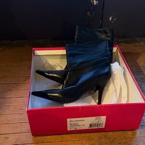 BCBGirls Black Pointed Leather Stiletto Ankle Boots